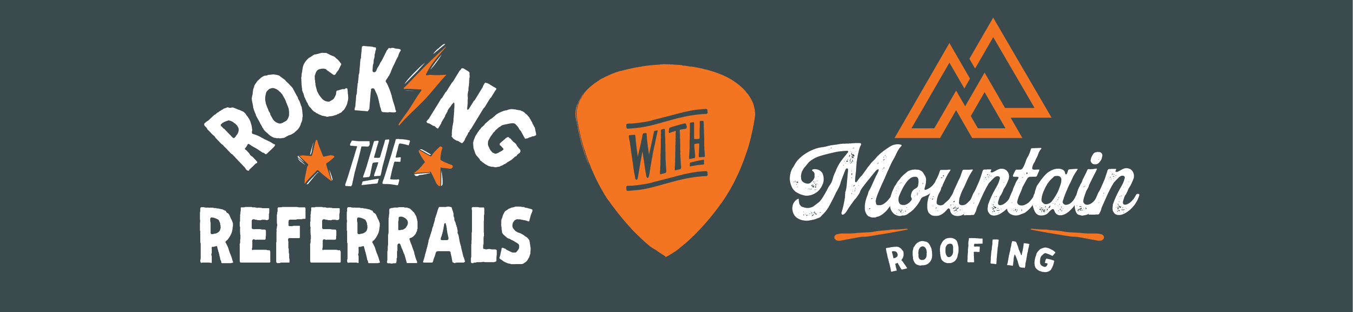A graphic header inviting people to rock the referrals with Mountain Roofing.